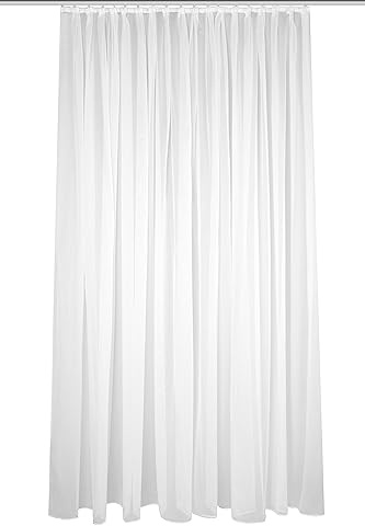 HOMEbasics 41600 Fertigstore SABLIO, transparent, Sablé-Effekt, Faltenband 1:3 cm, Farbe: Weiß, Anzahl 1x, 120 x 300 cm