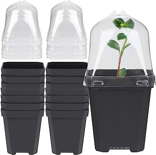 CCCYMM 14 Sets 2.8Inch Black Plastic Nursery Pots with Humidity Dome, Square Flower Pot Planter Container