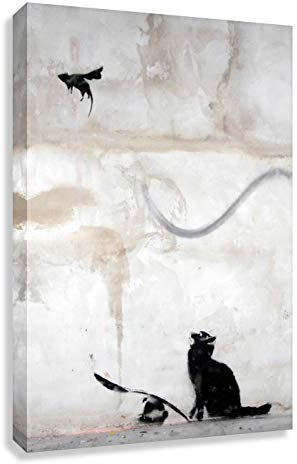 Druck auf leinwand Banksy Graffiti - Bild 40x30cm Cat n Bat ! Bild fertig auf Keilrahmen ! Pop Art Gemälde Kunstdrucke, Wandbilder, Bilder zur De (50 x 70 cm)