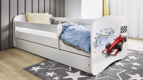 Bjird Kinderbett Jugendbett 80x180 cm Weiß mit Matratze Rausfallschutz Schublade und Lattenrost Kinderbetten für Mädchen und Junge - Formel