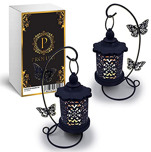 PROLUXE® Kerzenhalter Vogelkäfig Deko Schwarz 2tlg Design - Premium Qualität Käfig Kerzenständer aus hochwertigem Metall - 2er Set Geschenkartikel Hochzeit Dekoration Vintage