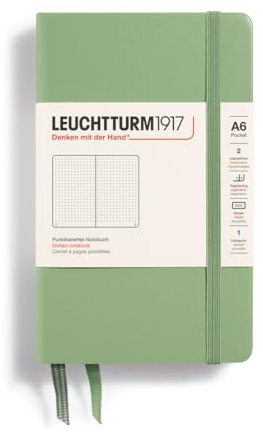 LEUCHTTURM1917 363944 Notizbuch Pocket (A6), Hardcover, 187 nummerierte Seiten, Salbei, Dotted