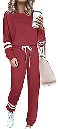 BUOYDM Tuta Donna Due Pezzi Sportive Completa Set Pullover + Pantaloni Casual Pigiama Casa Tempo Libero Yoga Sportswear (Rosso, XL)
