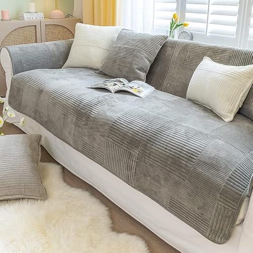 WYJHNLBEDC Sofa überwurfdecke, Sofaschutz Hund/Katze, Warmer Super Weicher Kurzer Plush Fleecedecke Sofa/Couch überzug/Sofabezug 1 2 3 Sitzer L Form U Form Ecksofa 110x240cm, Grau