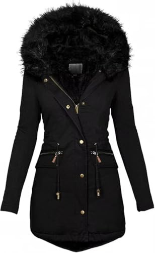KaloryWee Summer Womens Winter Coats Thick Fleece Lined Warm Hooded Parka Jackets Zip Up Outerwear With Fuffly Hood Plus Size