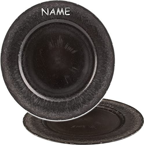 alles-meine.de GmbH 4 Stück Teller/Platzteller matt schwarz/Schiefer Farben Ø 33 cm - inkl. Name - großer Unterteller/Plätzchenteller - Weihnachtsteller rund flach -..