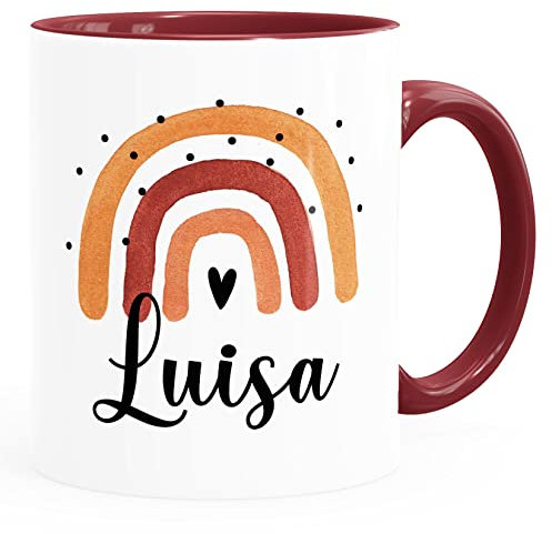 SpecialMe® Kinder-Tasse Regenbogen Rainbow Boho personalisierte Namenstasse aus Keramik für Kinder Jungen Mädchen Jungs bordeauxrot Keramik-Tasse