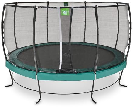 EXIT Toys Lotus Premium Trampolin - ø427cm - Mit Fußschutzsystem - Großes Trampolin mit Extra Starkem und Stabilem Rahmen - Lange Federn für Erfahrene Springer - Wasserbeständig - Grün