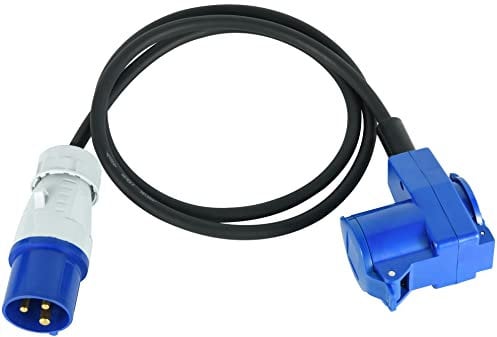 Electraline 46150 Extensión de Goma Industrial 1.5M H07RN-F 1.5M, 1 Toma Schuko + 1 toma CEE, Enchufe CEE industrial, Adecuado para Camper, Camping, Caravana, Barco, Construcción, IP44, Negro