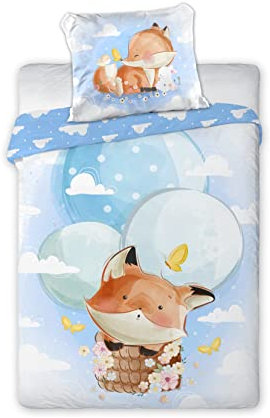 Kinderbettwäsche 100x135 cm aus 100% Baumwolle Weich und farbenfroh | Bettwäsche Kinder Perfekt für Mädchen und Jungen | Hochwertig und pflegeleicht Baby Bettwäshe mit Reißverschluss | Fuchs 004