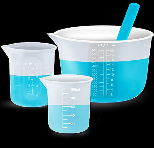 3 große Silikon-Messbecher, 600 ml & 250 ml & 100 ml, wiederverwendbare Antihaft-Silikon-Mischbecher für Epoxidharz, Schmuckherstellung (600ML)