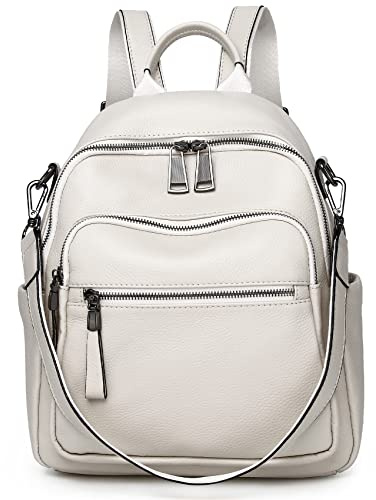 Wesccimo Genuine Leather Backpack Purse For Women Real Soft Leather Travel Convertible Laptop Shoulder Bag