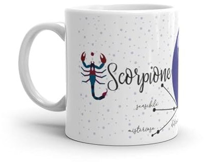 Paolo Chiari Zodiaco - Tazza in Ceramica Bianca con Segno Zodiacale e Costellazione (Multicolore, 300 ml, Scorpione)
