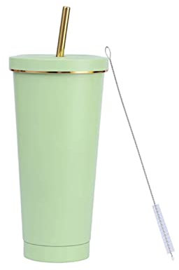 HUIEYE 750ml/25oz Edelstahl Becher Mit Strohhalm Und Deckel, Edelstahl Isolierbecher,Kaffeebecher To Go,Bpa Free Isolierte Thermobecher,Isolierbecher FüR Eiskaltes Oder Warmes Trinken (Hellgrün)