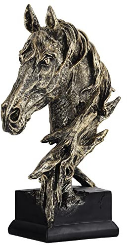 Harz Pferd Statue Retro Goldene Farbe für Cowboy,Dekor Pferd Skulptur,Pferdekopf Dekor für Zuhause Couchtisch,Büro,Bücherregal,Schreibtisch,Wohnzimmer,Dekor Pferd Moderne Kunst Figur (Golden[L])