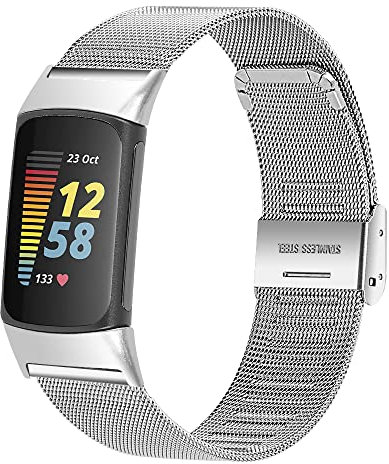 Gheper Metallband Kompatibel mit Fitbit Charge 5 Mesh Woven Edelstahl Smartwatch Armbänder Ersatzarmband