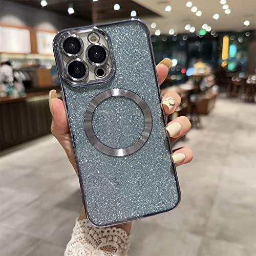 Emlivi Kompatibel mit iPhone 12 Hülle Silikon Glitzer Magnetisch Handyhülle Pailletten Kameraschutz TPU Case Cover Mädchen Glitter Schutzhülle für iPhone 12-Blau