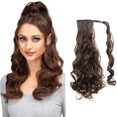 Fdeety Lange Gewellte Haarverlängerung Clip In Pferdeschwanz 60 Cm Hitzebeständige Synthetische Haarteile Natürliche Schwarze Haarverlängerung Für Frauen Einfach Zu Befestigen Und Zu Stylen