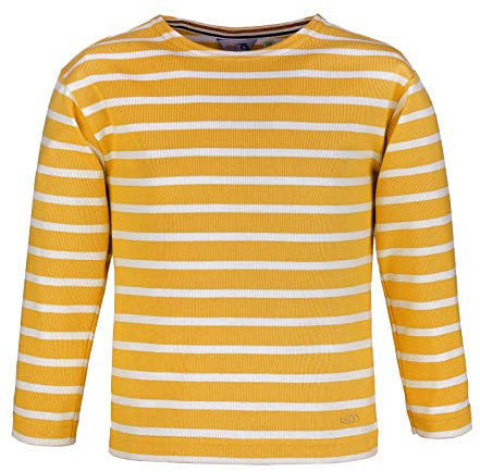 modAS Bretonisches Shirt für Kinder - Longsleeve Pullover Langarm Shirt mit Streifen Mädchen Jungen aus Baumwolle in Safran-Weiß Größe 128