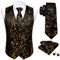 Barry.Wang Herren Paisleymuster Blume Jacquard Seide V-Ausschnitt Anzug Weste und Krawatte Einstecktuch Manschettenknöpfe für Hochzeit Smoking Abschlussball, schwarz / goldfarben, XL