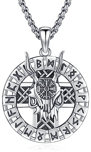 Eusense Viking Sheep Head Necklace Nordic Ram Pendant Chain Nordic Norse Viking Rune Necklace Protection Amulet Jewelry for Women Men