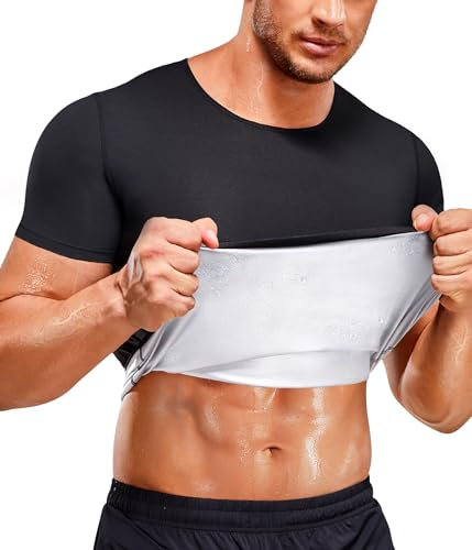 Junlan Schwitzanzug Herren Sauna Weste Body Shaper Fitness Thermo Workout Tank Top Hot Polymer Sauna Shirt Herren Schwitzgürtel Zum Abnehmen (schwarz, L)
