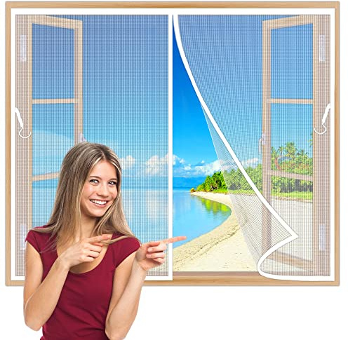 Magnetischer Fenstervorhang 60x145 cm Magnetischer Fliegenvorhang Moskitonetz, Automatisches Schließen, faltbar, Luft kann frei strömen, für BalkonFenster KellerFenster TerrassenFenster Weiß Z