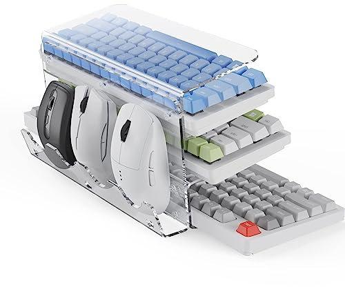Visiblurry Acrylic Keyboard Mouse Storage Rack, 3-Tier Keyboard Display Stand, Acrylic Frame Holder Stand, Game Keyboard Plate Holder Keyboard Mouse Desktop Organizer