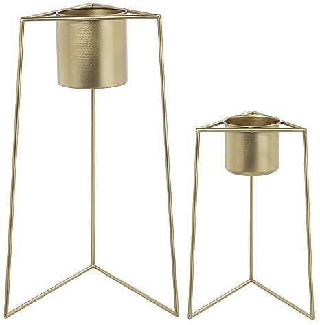 Set de 2 maceteros con Patas de Metal en Dorado 25x22x50 y 34x29x60cm