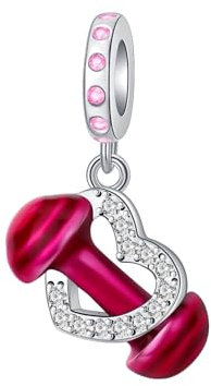 Alstiva Hantel & Herz Charm-Anhänger 925 Sterling Silber 9A Zirkonia für Armbänder Halsketten - Schmuck Geschenk für Damen Frauen