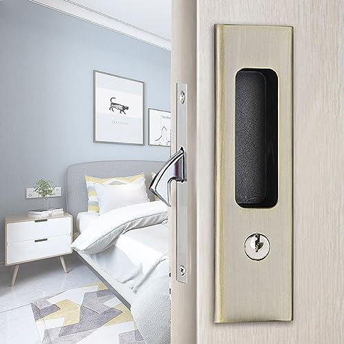 Betensh Poignée Invisible Encastré Poignée Loquet Intérieur Meubles en Bois Serrure de Porte Ensembles de Poignées Coulissante à Mortaise de Serrure de Porte Serrure 160mm Bronze