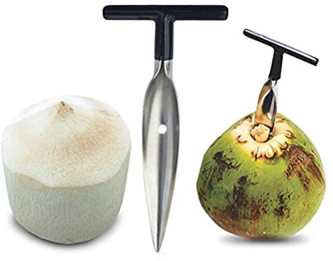 Kokosnuss-Öffner-Werkzeug-Set, Langlebiger Kokosnuss-Öffner, Lebensmittelecht, Kokoswasser-Öffner, Edelstahl-Kokosnuss-Flaschenöffner für Kokosnuss (Black)