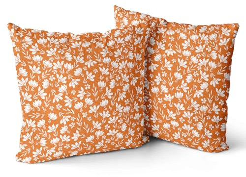 Snycler Vintage Flower Pillow Covers 20x20 Set of 2 Rustic Cute Small Floral Orange Cream Decorative Throw Pillows Outdoor Pillowcase Farmhouse Velvet Cushion Case Decor for Home Sofa Couch Bed
