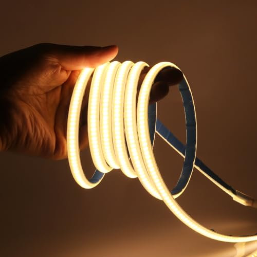 KISUFU 220V COB LED Band, 288 LEDs/m Flexible Hohe Dichte 3000K CRI≥85 FCOB LED Streifen,3mm Breit Led strip IP68 Wasserdichte COB LED Lichtband mit Schlafzimmer,Schrankbeleuchtung