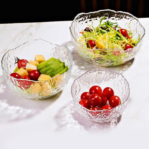 IGTOPS Salatschüssel Glas, Aspen Schale, 0.5 L/0.75L/1.05L Glas Dessertschalen, Glass Oatmeal Breakfast Bowl, Glass Soup Bowl, Obst Servierschalen, Soßenschalen, Dessert Bowls (A)