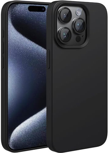 dasfork Flüssig Silikon Hülle für iPhone 15 Pro Stoßfest Handyhülle, 3-Schicht-Struktur FallSchutz Silikon Case mit Kratzfestes Weiches Mikrofaser Futter, Schutzhülle für iPhone 15 Pro - Schwarz