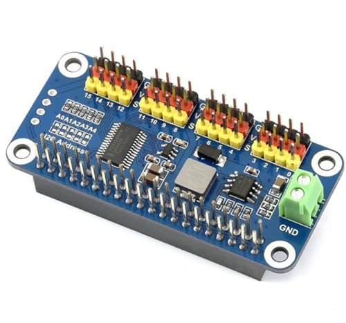TUOPUONE Servo Driver HAT kompatibel mit Raspberry Pi 16-Kanal 12-Bit I2C Schnittstelle Gerade Pinheader integriert 5V Regler kommt mit Entwicklungsressourcen und Handbuch