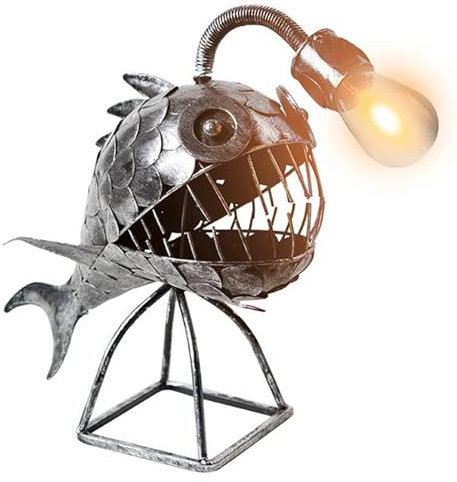 CISIYOO Anglerfisch-Lampe, Steampunk-LaterneRustikale,USB-Metall-Haifisch-Tischlampe, LED-Nachtlicht, Retro-Industrie Kunst Nachttischlampe Schreibtischlampen, für Heim Dekoration