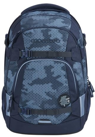 coocazoo Schulrucksack Mate „Geometric Sky”, grau-blau, ergonomischer & anpassbarer Tornister, höhen- & größenverstellbar, mit Brustgurt & Hüftgurt, ab der 3. Klasse
