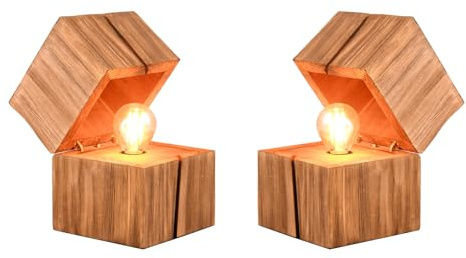 2-er SET kleine Würfel Tischleuchten Höhe 16cm aus Naturholz