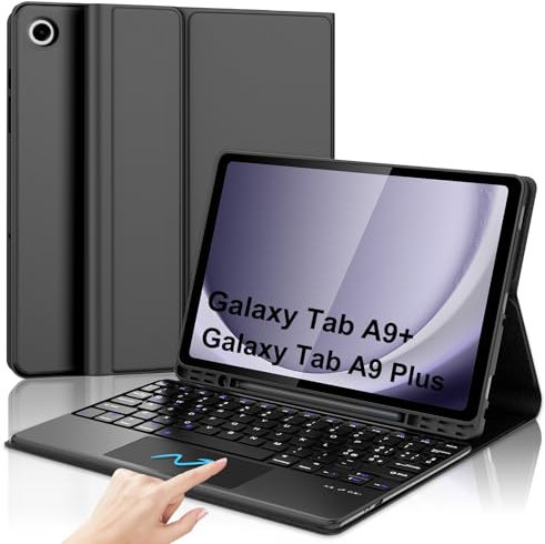 JADEMALL Tastiera con Trackpad per Samsung Tab A9+ 11 2023 - Custodia per Samsung Galaxy Tab A9 Plus 11 2023, Italiano QWERTY Tastiera Bluetooth Magnetica Staccabile, Nero