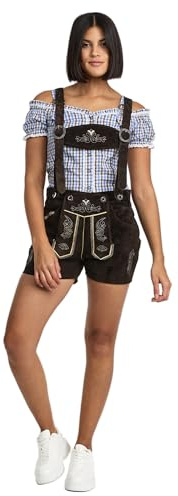 Steigenhöfer Lederhose Damen Tracht Shorts - 100% Rindsleder - Marina - Traditionelle Kurze Hose für Frauen Hot Pants - Inklusive verstellbaren Trägern - Dirndl Alternative