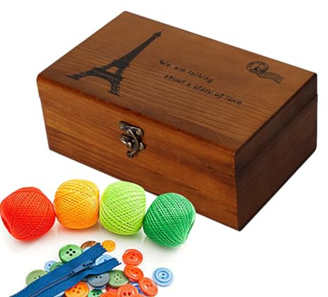 Lambo Nähkorb aus Holz, Nähkästchen aus Holz | Aufbewahrungsbox für Fäden aus Holz, Box aus Holz mit Scharnierdeckel, Bastelzubehör, Nähzubehör