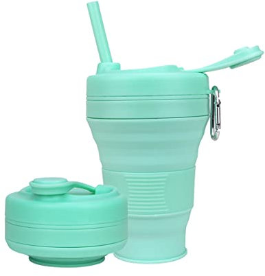 UNNESTAR Tazza da campeggio pieghevole con cannuccia in silicone pieghevole tazza da caffè sport bottiglia portatile viaggio outdoor auto 600 ml