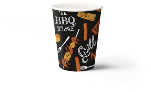 PAW - Gobelets en Papier Jetables (250 ml) I 8 Pièces I Idéal pour Mariage, Fête d'enfants, Anniversaire, Célébrations I Impression sur Gobelets en Papier à Base d'eau I Fête Barbecue Noir