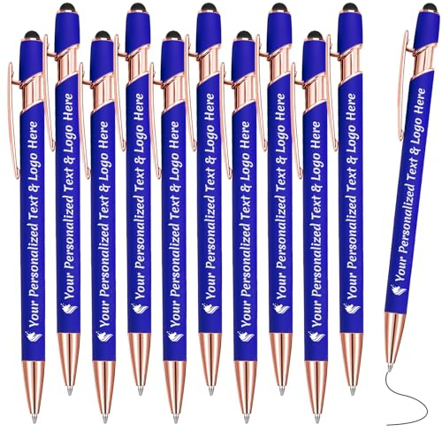 STREADVE Kugelschreiber mit Gravur 10 Kugelschreiber Personalisiert Logo Name Stift Personalisierte Kuli Dankeschön Geschenk Hochwertig für Lehrer Hochzeit Geburtstag, Blau