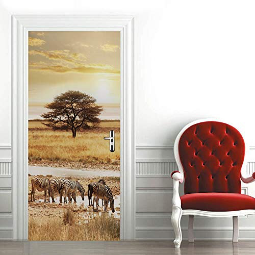 2 Pcs Fototapete Türtapete selbstklebend Türposter Zebra Abnehmbar Fototapete Türfolie Poster Tapete Muster Türaufkleber für Tür, Wohnzimmer, Schlafzimmer, Küche und Bad B85 x H205cm