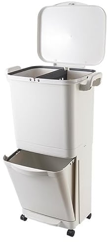 KITCHEN MOVE Papelera de clasificación selectiva para reciclaje 45L Valoris con pedal con ruedas y asa, doble compartimento 30L + 15L, dimensiones 48,5 x 33,4 x 79 cm