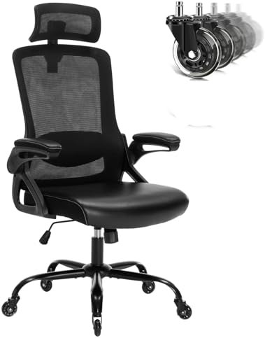 Seevoo Ergonomischer Bürostuhl, Schreibtischstuhl mit Verstellbarer Lendenwirbelstütze, hohe Rückenlehne, Netzstuhl mit Klingenrädern, Chefsessel für Home Office