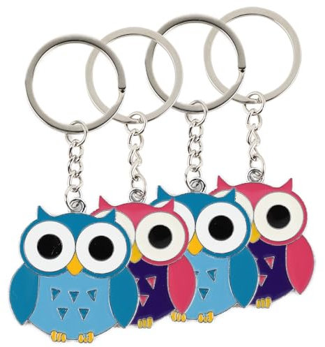 Mecmbj Schlüsselanhänger Eule, Cartoon Eulen Metall Taschenanhänger für Geldbörse, Rucksack, Handtasche, Glücksbringer Eule Schlüsselanhänger Damen für Familie, Freunde, Paare (rot, blau)